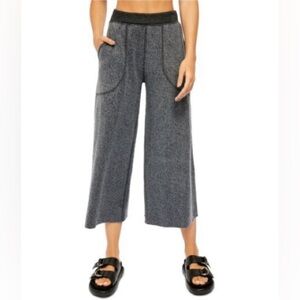 Free People Gray Fleece Wide-Leg Cropped Pants Size Medium